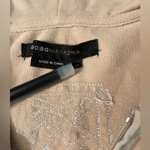 BCBGMaxAzria Tan Zip-Up Rhinestone Track Jacket - Size Medium - Picture 4 of 9